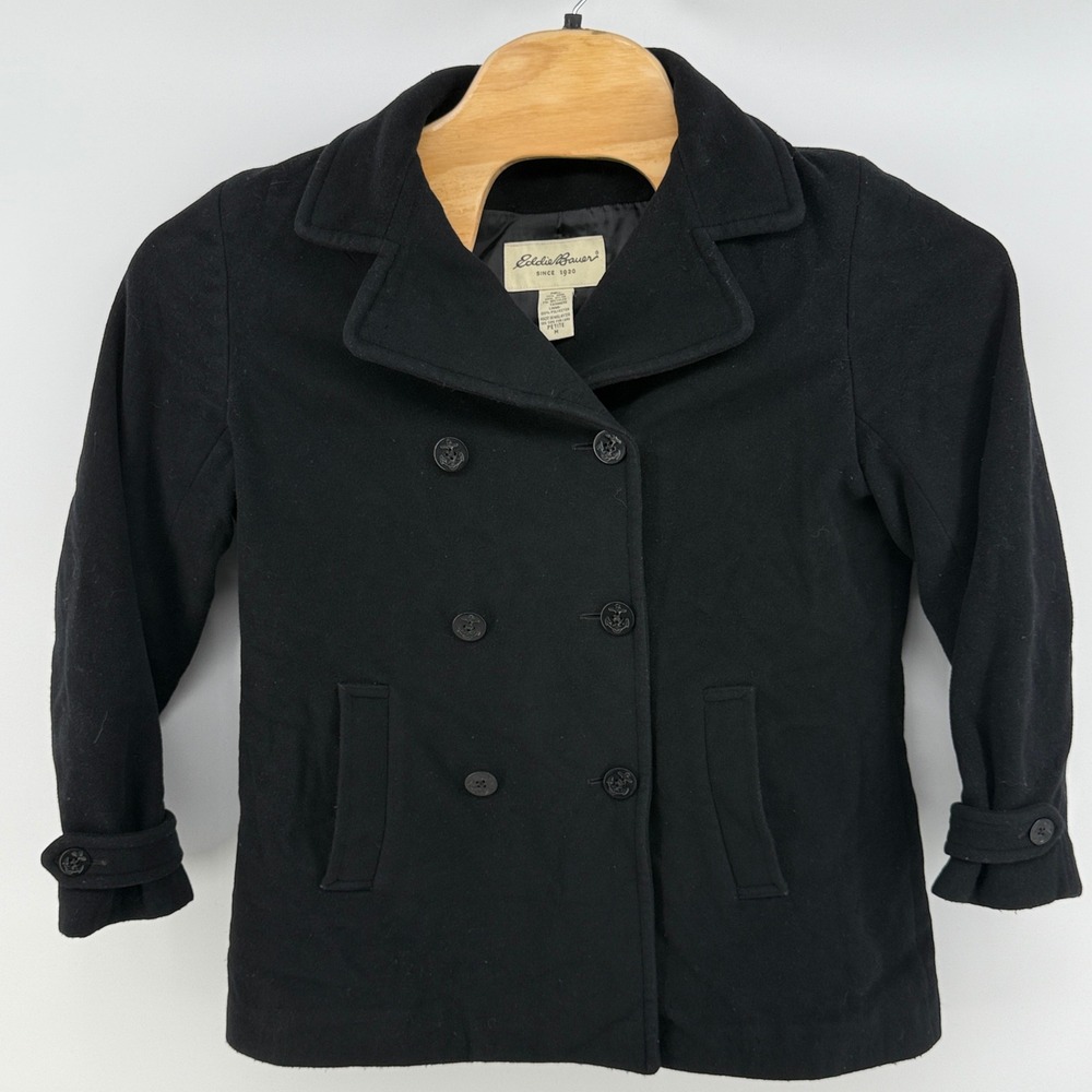 Eddie Bauer Petite M  Dbl Breasted Wool/Cashmere/Nylon Peacoat Jacket Coat *READ